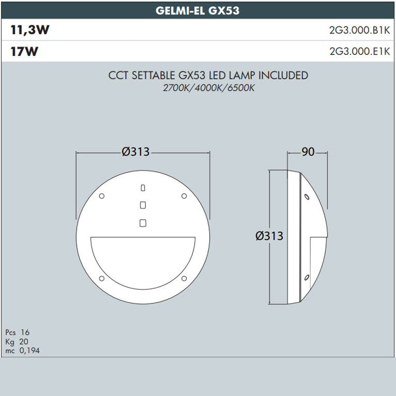GELMI 313 Bulkhead White E27 - #2G3.000W
