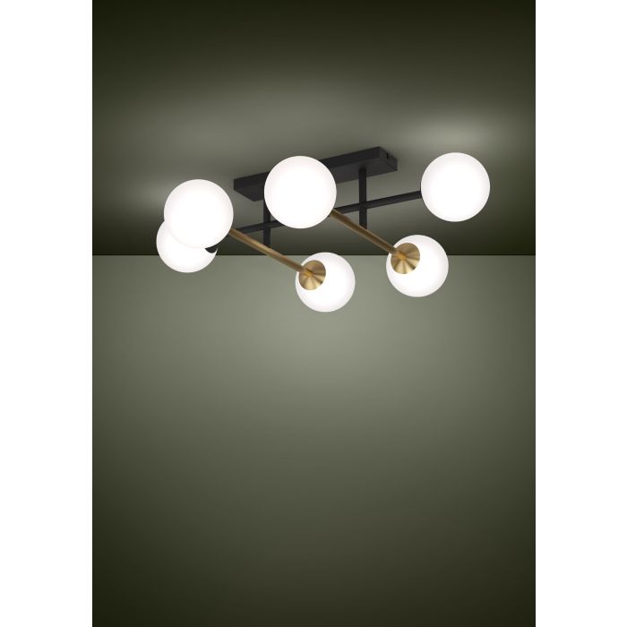 PAZ Stl, Opal Glass Ceiling Lt Bk, Brass White E14 #390176