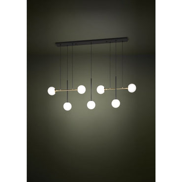PAZ Steel, Opal Glass 6 Lt Pendant Bk, Brass White E14 #390178