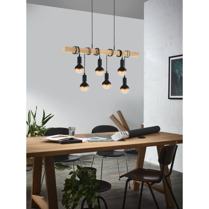TOWNSHEND 6 Lt Pendant Black, Brown E27 #43513