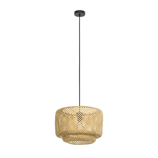 HETTONLE Steel, Wood Pendant Black Natural E27 #43868
