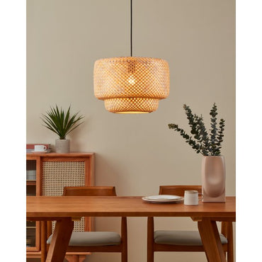 HETTONLE Steel, Wood Pendant Black Natural E27 #43868