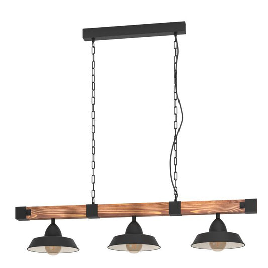 OLDBURY Stl 3 Lt Pendant Blk, Brown Rustic E27 #44086