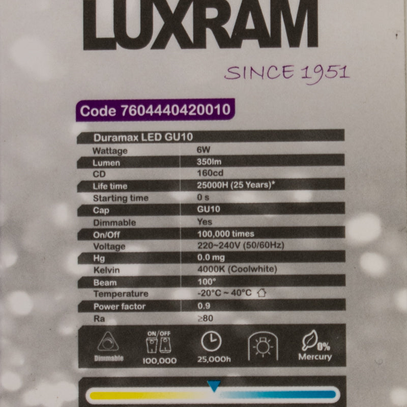 6W DURAMAX GU10 Lightbulb - #760444042