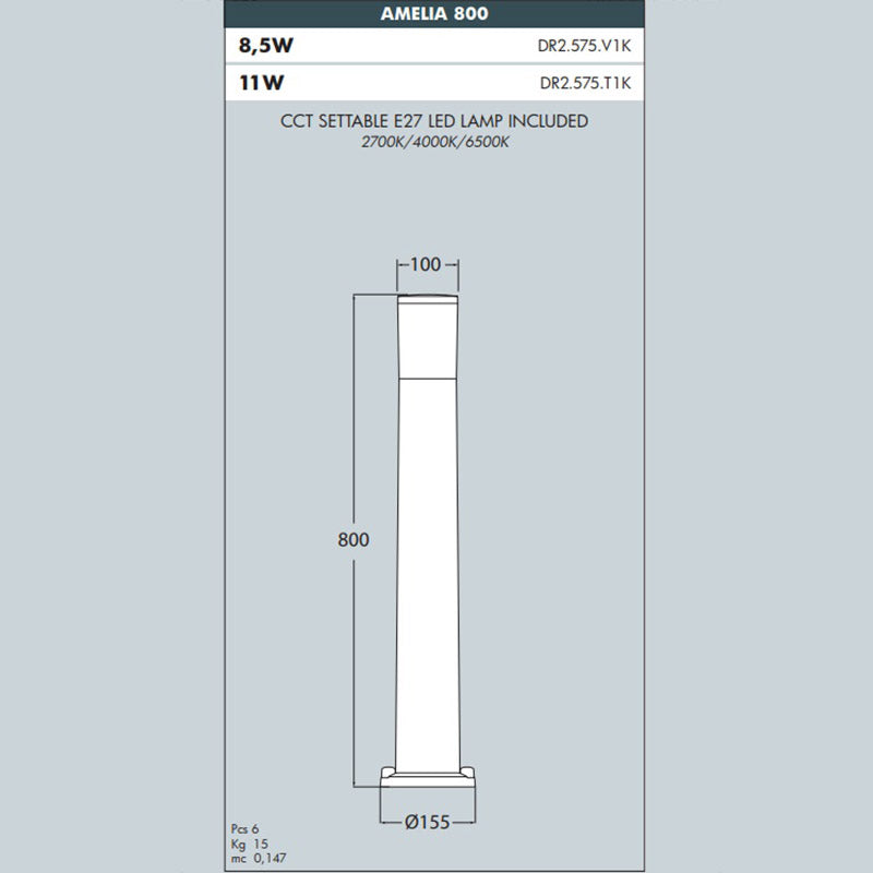 AMELIA 800 Bollard Ground Light - #DR2.570B
