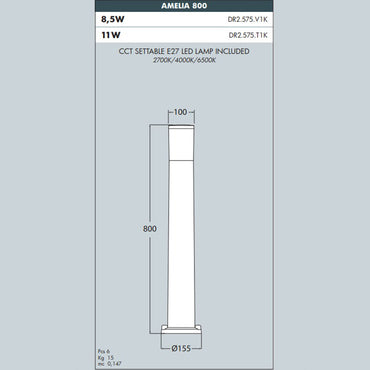 AMELIA 800 Bollard Ground Light - #DR2.575B