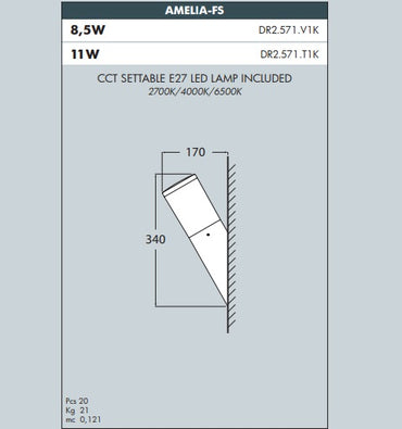 AMELIA 400 Bollard Angled Wall Light - #DR2.571B