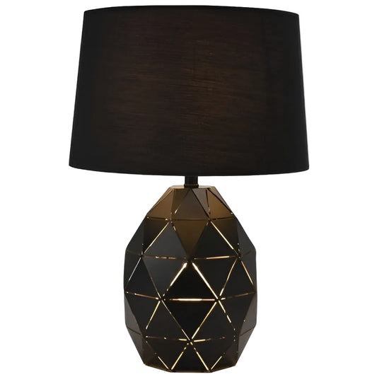 Metal, Fabric Shade Table Lamp w Switch Blk E27 #TL099 BLACK