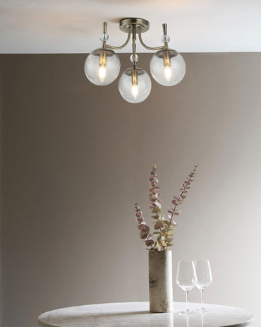Metal, Glass 3 Lt Ceiling Light Antiq. Bronze E14 #CH398/3 ANT/BRONZE