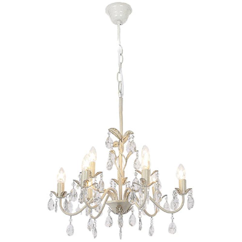 Metal Chandelier with Clear Acrylic Crystals - #CH521/9 FOSSIL WHITE