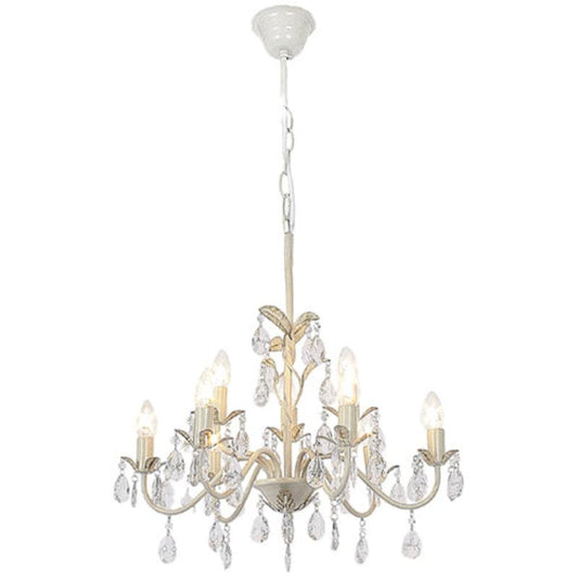 Metal Chandelier with Clear Acrylic Crystals - #CH521/9 FOSSIL WHITE