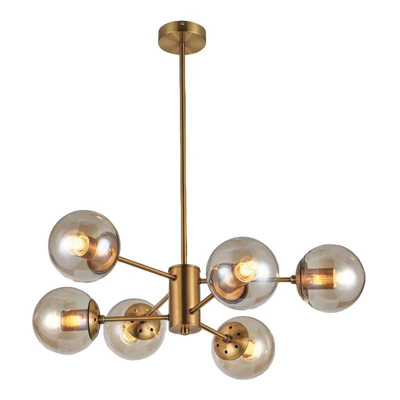 Metal, Amber Glass 6 Lt Ceiling E27 #CH534/6 Gold