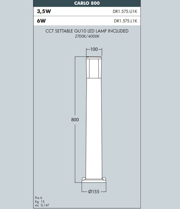 CARLO 800 Bollard Ground Light - #DR1.575B