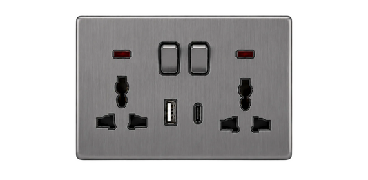 Universal Double Socket w A+TYPE C Port Silver #S7059S