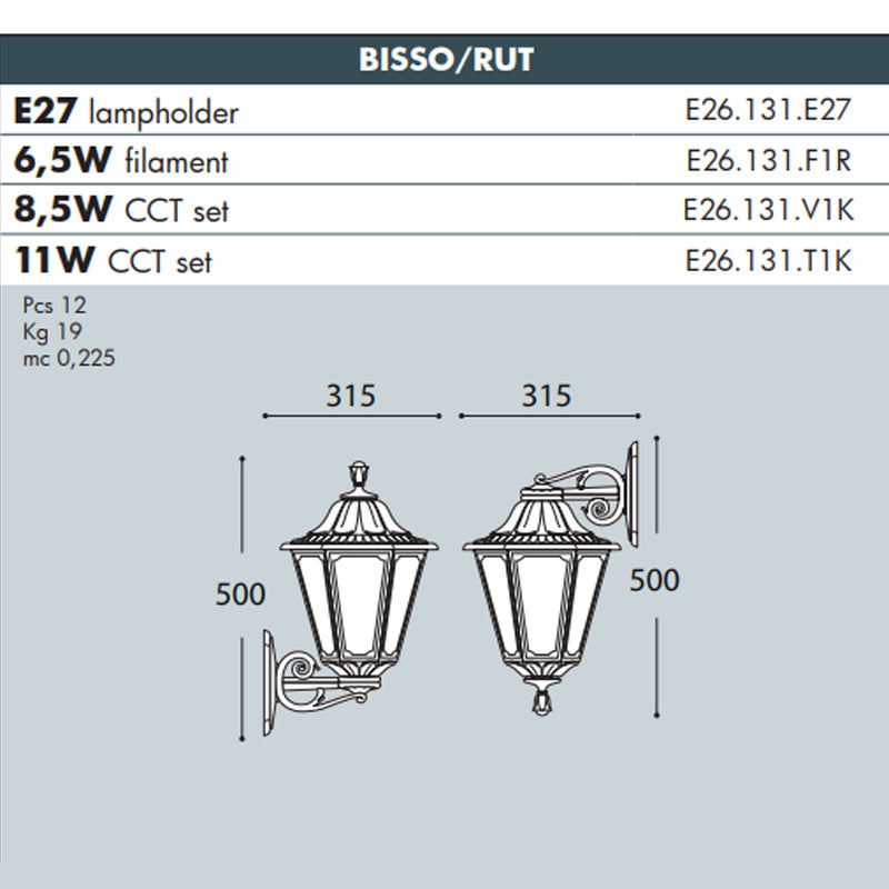 BISSO/RUT Wall Lantern - #E26.131