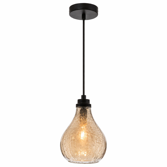 Metal and Chrome Colour Glass Pendant Amber E14 #PEN414 AMBER