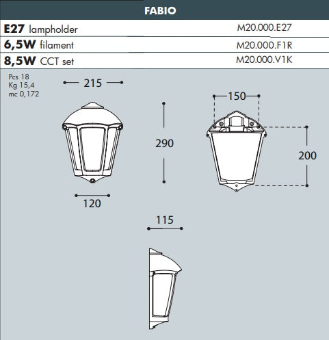 FABIO Half Wall Lantern Black - #M21.000