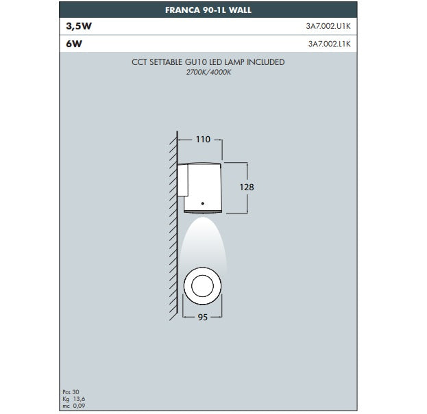 FRANCA 90 Wall Down Light - #3A7.002.W