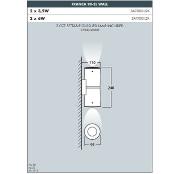 FRANCA 90 UP/Down Wall Light - #3A7.003.W