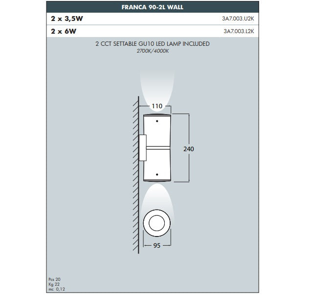 FRANCA 90 UP/Down Wall Light - #3A7.003.B