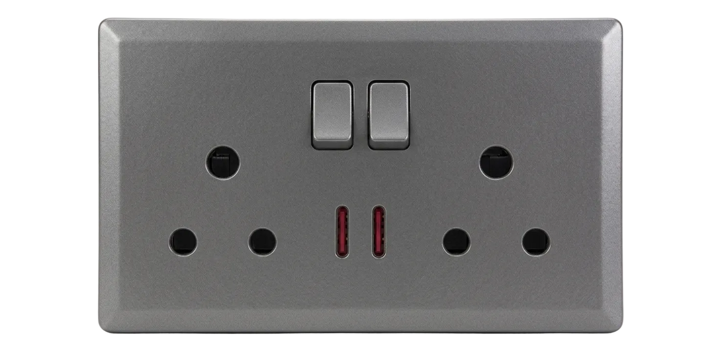 15A Double Socket Outlet With Neon Silver #S7060S