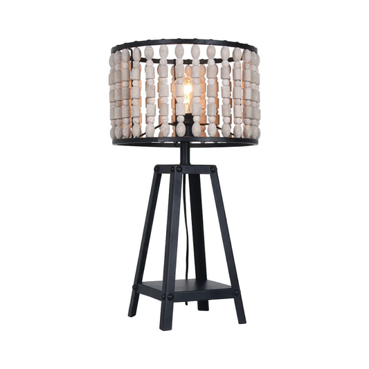 Metal and Wood Bead Table Lamp Matt Black E27 #TL650 BEAD