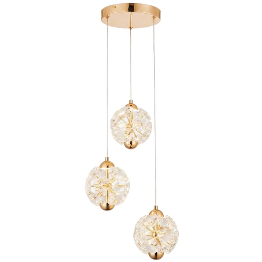 7W Iron, Crystal LED 3 Lt Pendant Gold #PEN257G