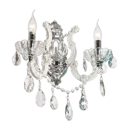 40W 2 Arm Glass, Crystal Wall Lt White E14 IP20 #KLW-8061/2W