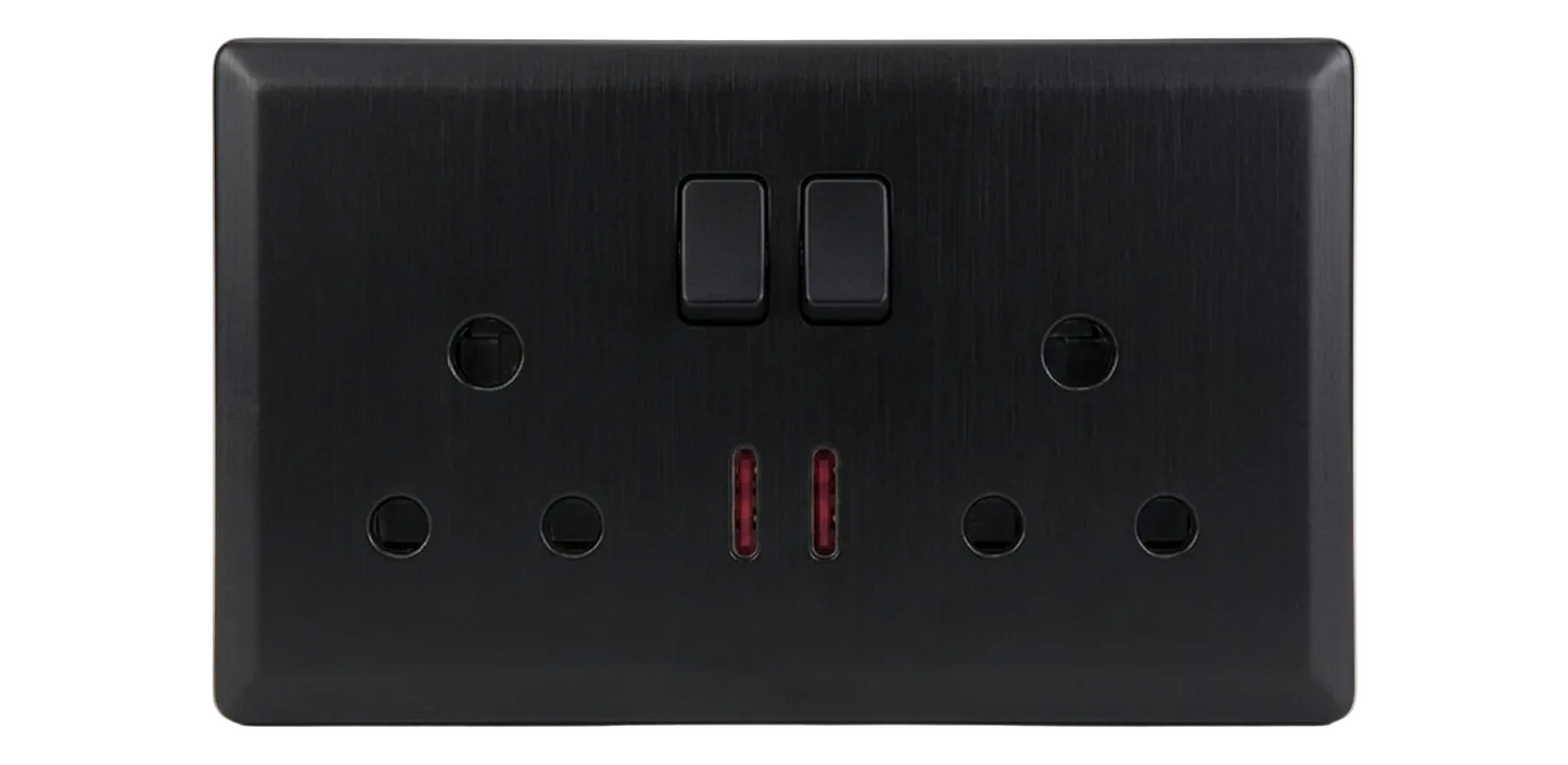 15A Double Socket Outlet With Neon Black #S7060B