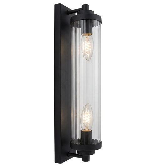 Metal Wall Bracket w Clear Fluted Glass Black E14 #