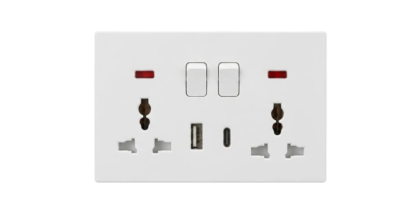 Universal Double Socket w A+TYPE C Port White #S7059W