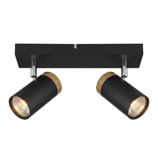 2 Lt Ceiling Spot Black, Wood Finish GU10 #S412/2 BLACK
