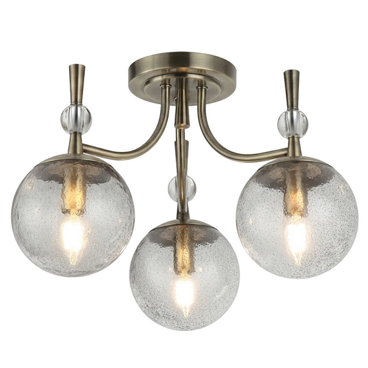Metal, Glass 3 Lt Ceiling Light Antiq. Bronze E14 #CH398/3 ANT/BRONZE