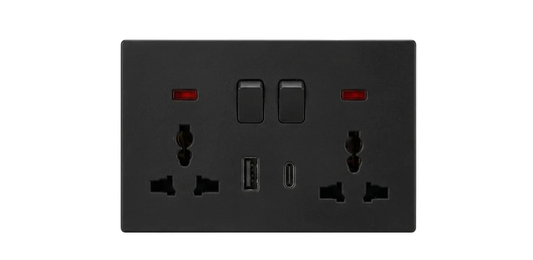 Universal Double Socket w A+TYPE C Port Black #S7059B