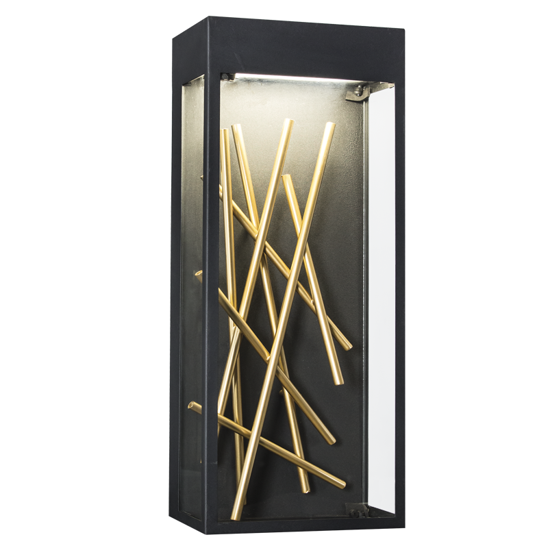 20W Metal, Glass LED Wall Lt Blk,Gold IP54 #L540 BLACK