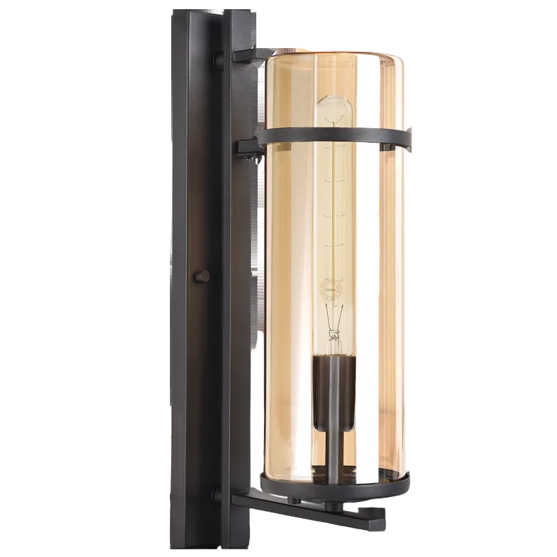 Metal, Amber Glass Wall Lt Black E27 IP54 #L585 (NEW STOCK ARRIVING SOON)