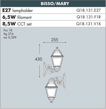 BISSO/MARY Wall Lantern Black - #Q18.131