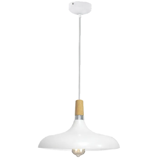 Metal, Wood Pendant White, Brown E27 #PEN555