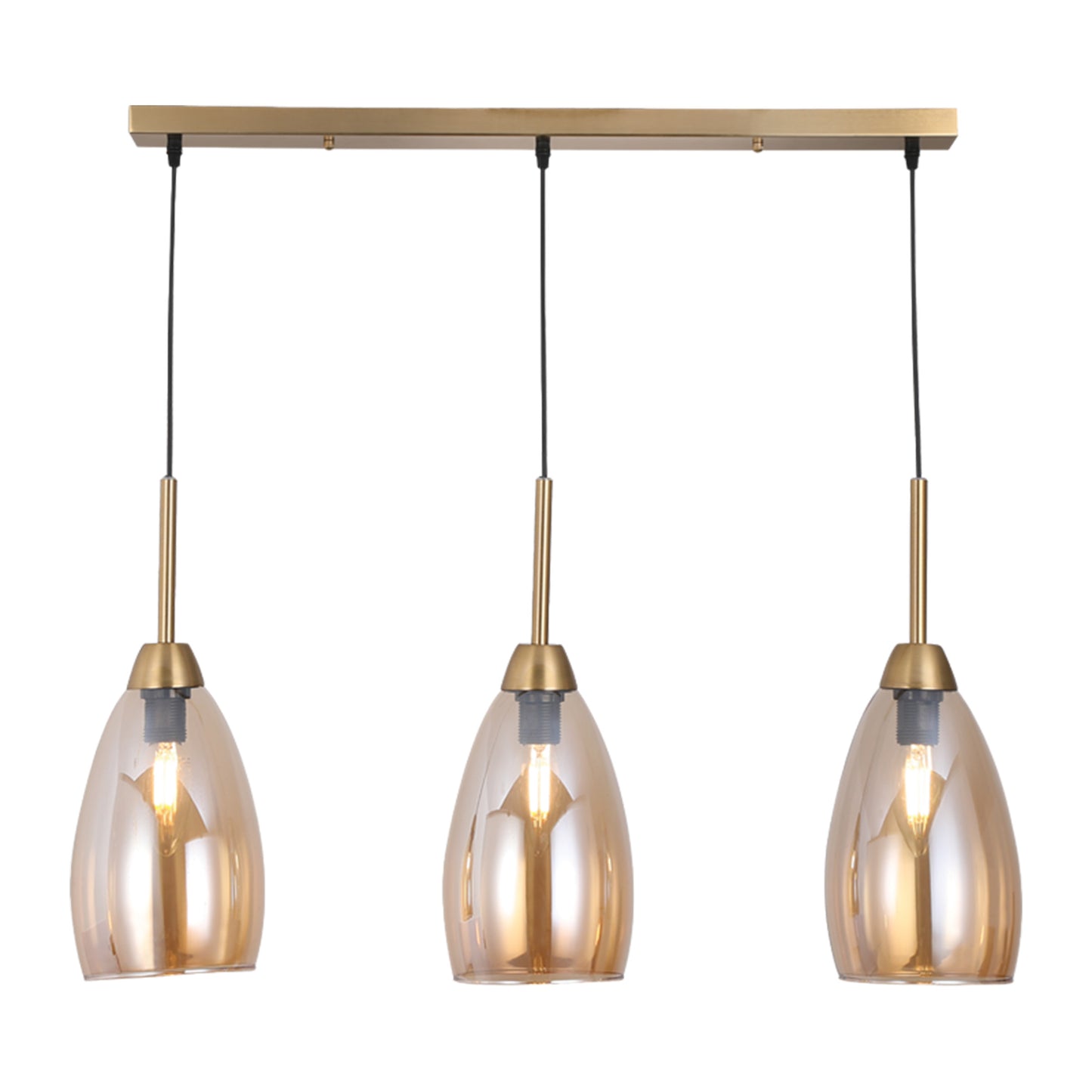 Metal and Glass 3 Lt Pendant Amber, Gold E14 #PEN814/3 GOLD