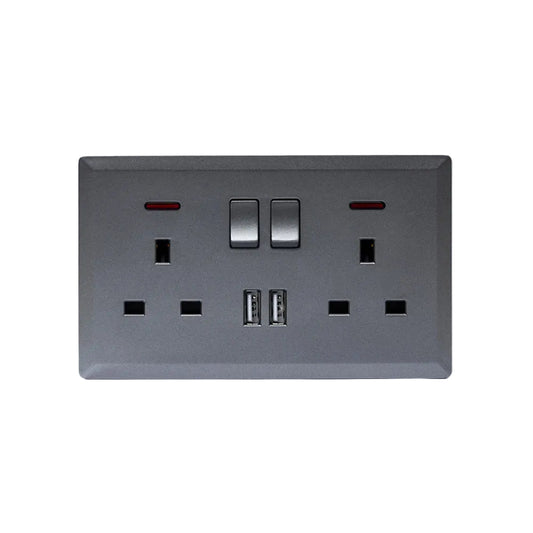 13A Double Socket Switch with 2 USB Port Silver #S7048S