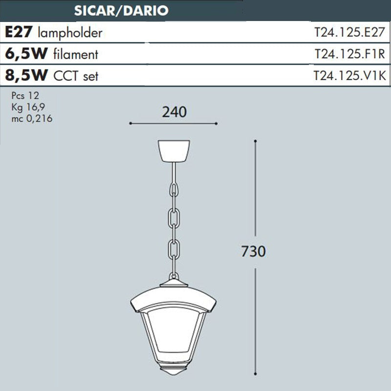 SICAR/DARIO Garden Pendant Lantern - #T24.125G