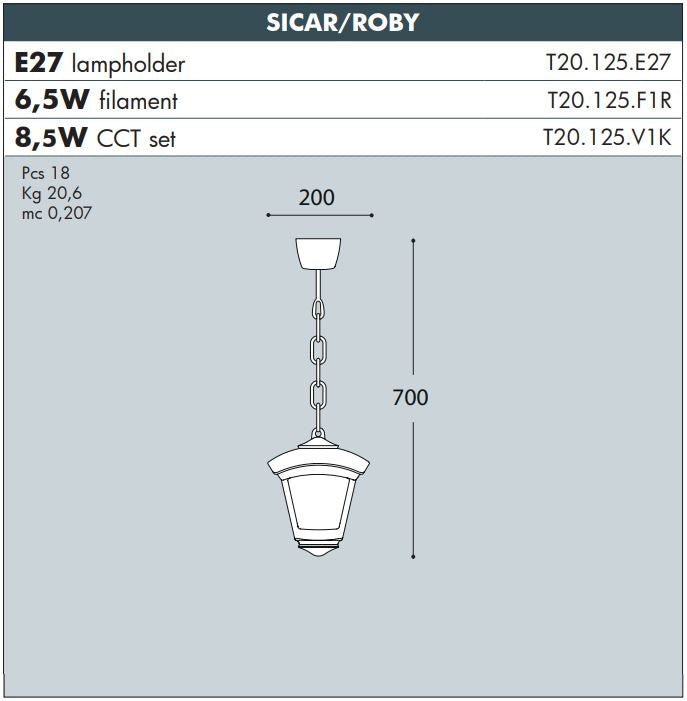 SICAR/ROBY Garden Pendant Lantern - #T20.125B