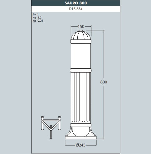 SAURO 800 Bollard Garden Light - #D15.554B