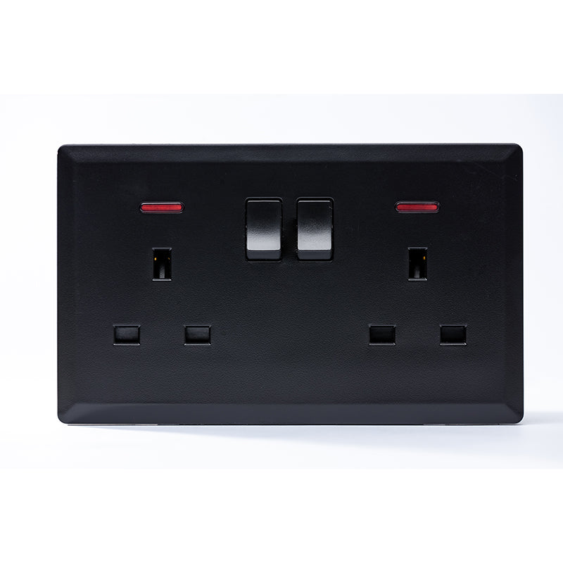 Switched Double 13A Socket with Neon (Black) - #S7.0-045B
