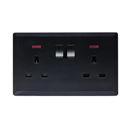 Switched Double 13A Socket with Neon (Black) - #S7.0-045B