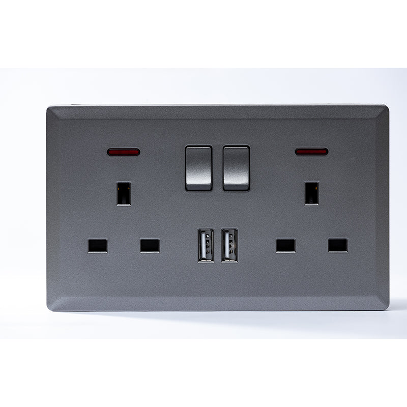 Switched Double 13A Socket with 2 USB Port (Silver) - #S7.0-048S