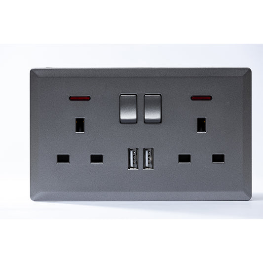 Switched Double 13A Socket with 2 USB Port (Silver) - #S7.0-048S