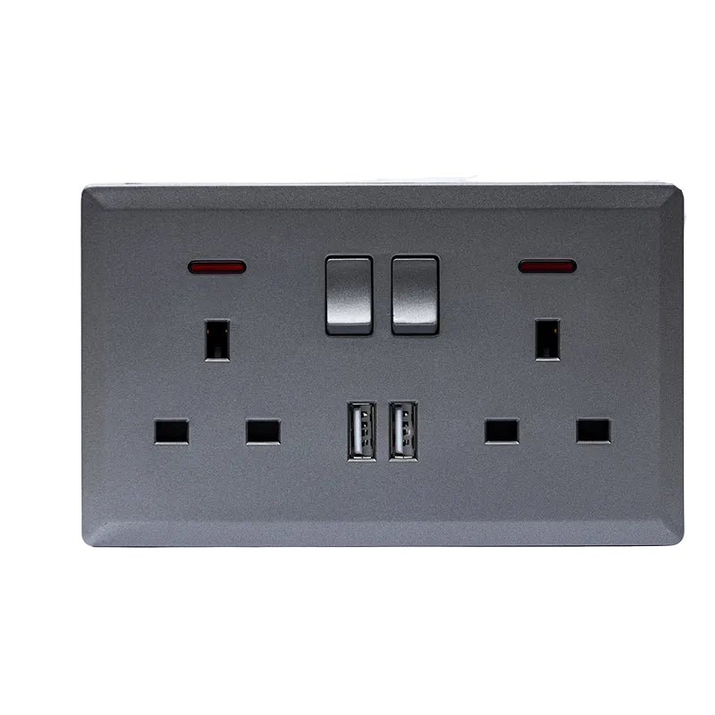 Switched Double 13A Socket with 2 USB Port (Silver) - #S7.0-048S