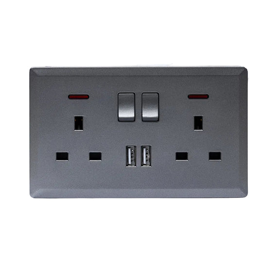 Switched Double 13A Socket with 2 USB Port (Silver) - #S7.0-048S