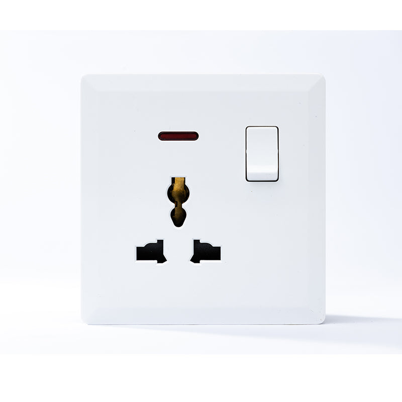 Switched 3 Pin Universal Socket With Neon (White) - #S7.0-015W